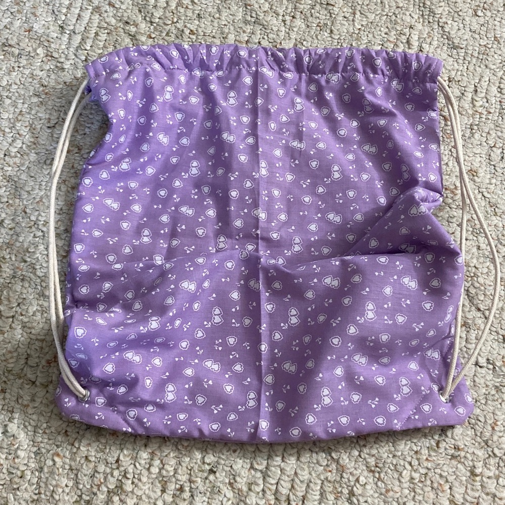 Purple Drawstring Backpack With White Hearts - image 3